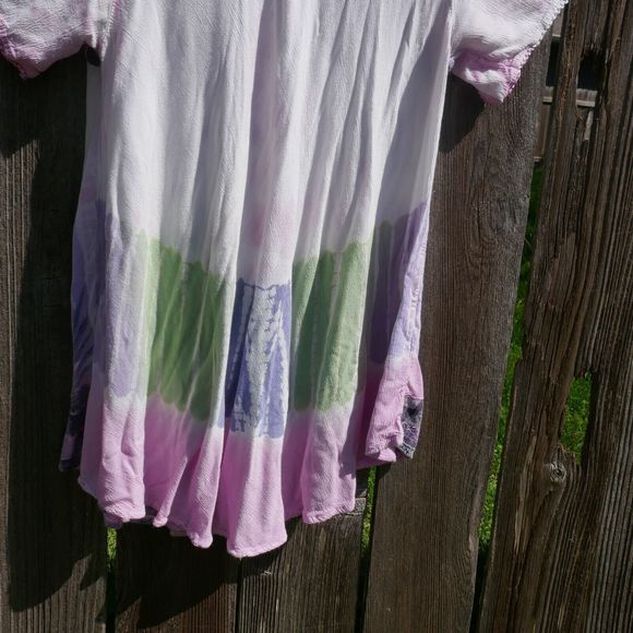 Sakkas Tunic Top One Size Boho Short Sleeve Palm Trees Crochet Trim Pink Blush - Picture 9 of 9